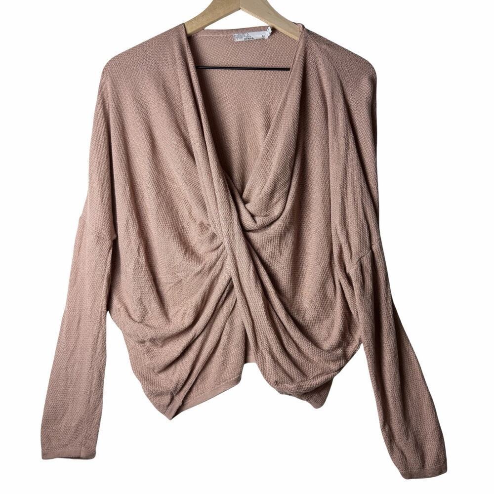 Prana Narcisso Sweater Twist Front Champagne Pink Knit Relaxed Fit Top Women’s M